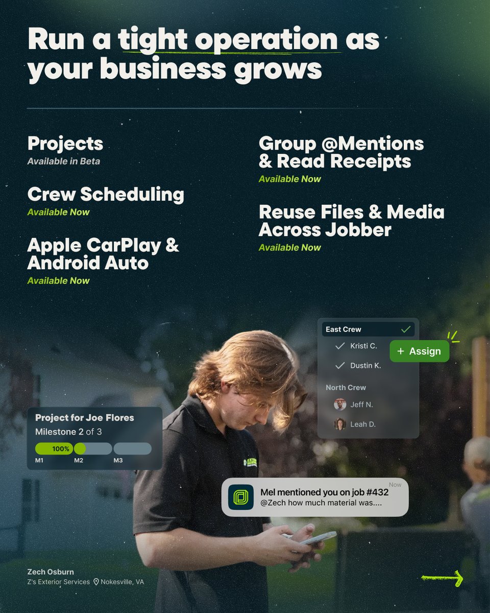 GetJobber's tweet photo. Big updates, built to move your business forward. 🚀

Today at Jobber Now, we unveiled powerful new ways to help your business get noticed, win more work, boost profits, and work smarter.

Swipe ➡️ to see what’s new, then visit https://t.co/ske6ah7hK4 https://t.co/QMZ4LeM1y2