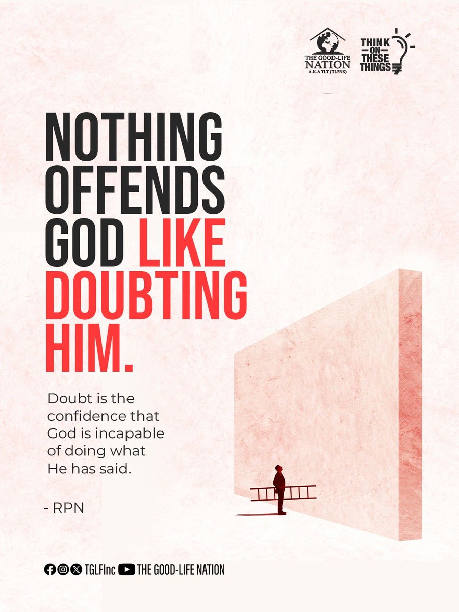 ElvisOnonyume's tweet photo. Nothing offends God like doubting Him. Doubt is the confidence that God is incapable of doing what He has said. -RPN
#RPN
#APeopleCome https://t.co/4YcQnA4obE