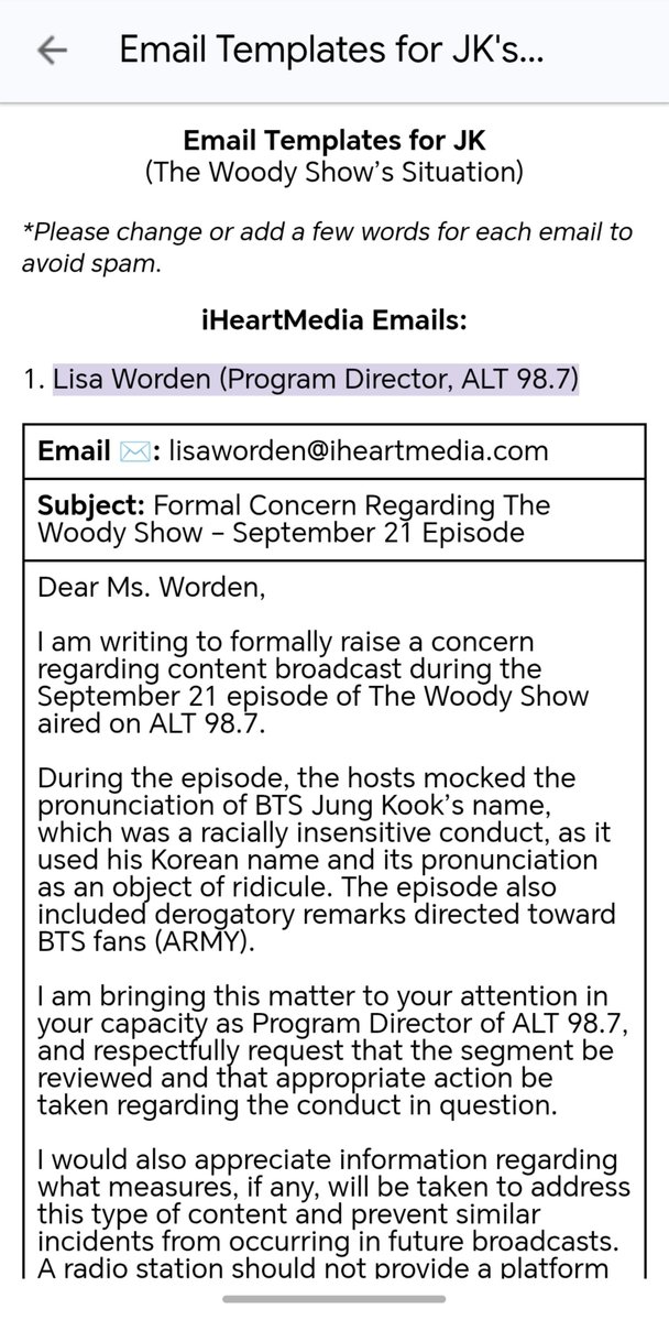 belovedeuphoria's tweet photo. if you haven't sent emails yet, i made a doc with templates to send complaints to the different iHeartMedia's board-level contacts regarding the situation involving jungkook and that radio show. let's make it clear that racism should NEVER be tolerated

🔗:https://t.co/anuQDsNAkX https://t.co/j5zK6ACC3S
