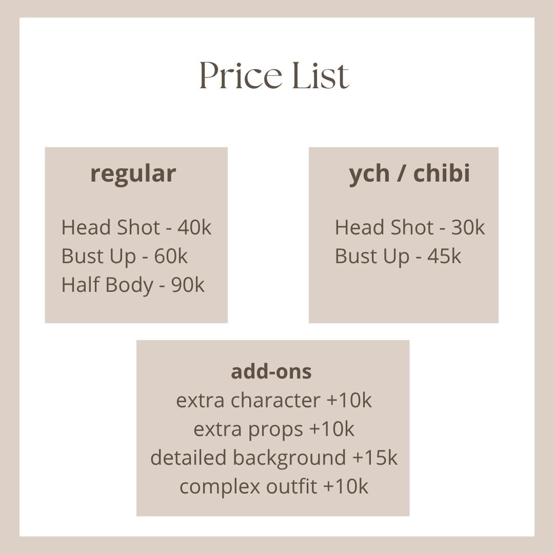 qallss25's tweet photo. 🎨 OPEN COMMISSIONS!
Lagi buka commission untuk Regular &amp; YCH/Chibi ✨

💌 OC - Fanart - Couple/Ship
🎨 Anime Semi-realistic - Fantasy
💰 Start from Rp30K 

Info lengkap, price list, sample &amp; TOS ada di reply 🫶🏻

Feel free to DM me if you're interested! 💜
#retweet #art https://t.co/sgBBa63Tv8