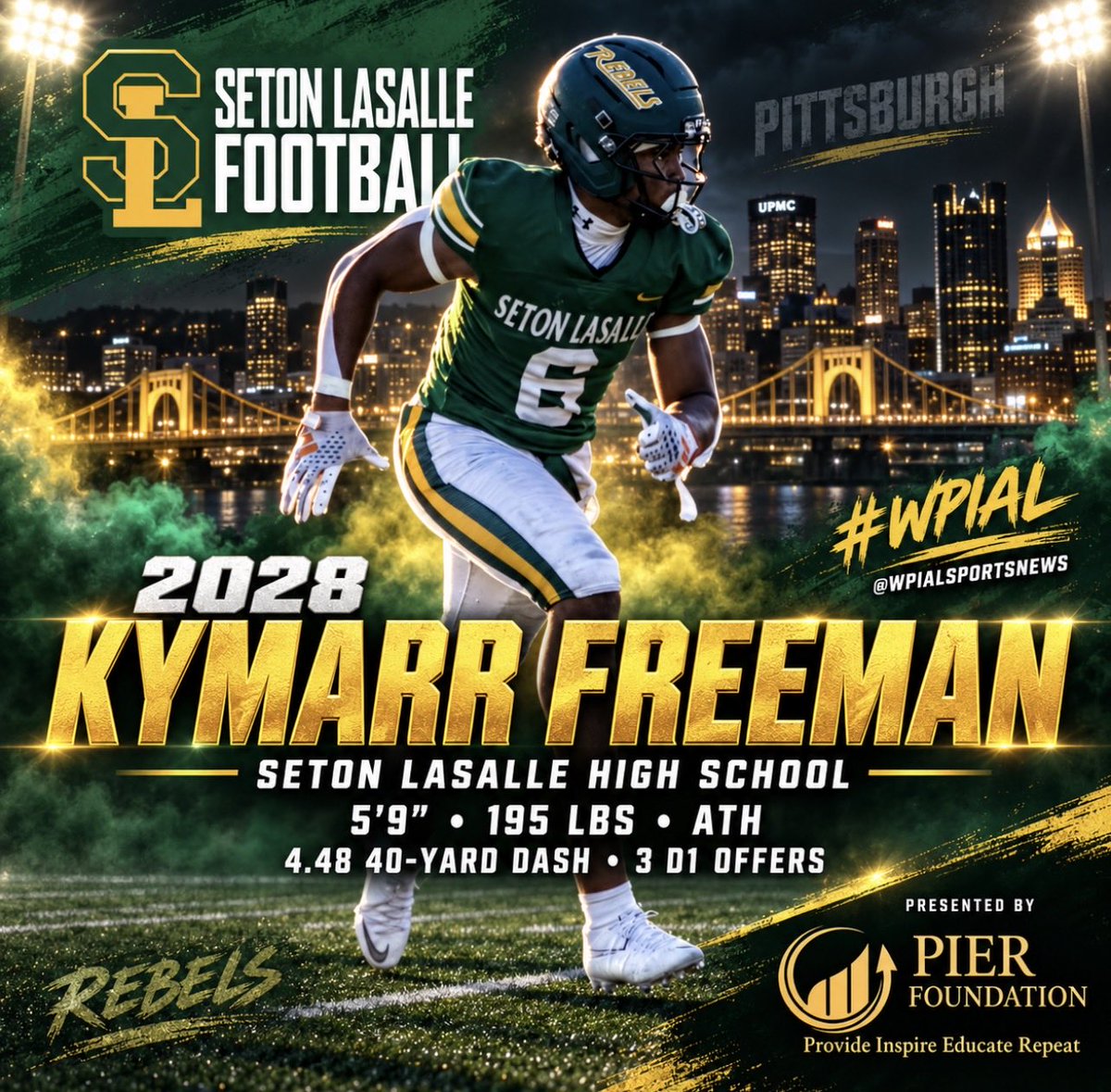 wpialsportsnews's tweet photo. 🔥 Recruit Spotlight 🔥

Take a few minutes and get to know one of the BEST running-backs in the state of Pennsylvania  @KymarrFreeman6_ of Seton LaSalle High School. 

 #NationalRecruitSpotlight   
#TheContentKing
#WPIALANDBEYOND https://t.co/R2aP8jNM39