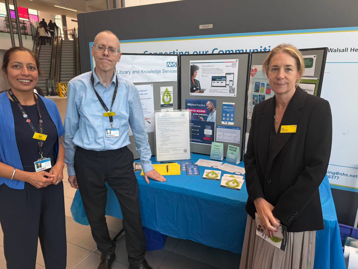 Health_Library's tweet photo. Great to meet Chief Executive Joe Chadwick-Bell at the Trust AGM and share how Library and Knowledge Services support colleagues across Walsall Healthcare. Keeping staff informed with the latest evidence helps us all deliver the best possible care to our patients. https://t.co/LEEIZSRCfz