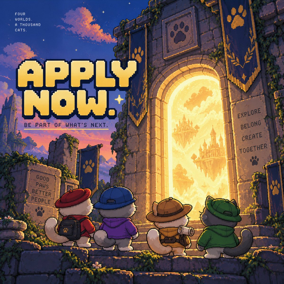 Pawsworldio's tweet photo. The door is open.  

Four worlds. 1,000 Paws.  

Your place is waiting.  
Apply now: https://t.co/syMhYcolTY https://t.co/Bw4LsktyFa