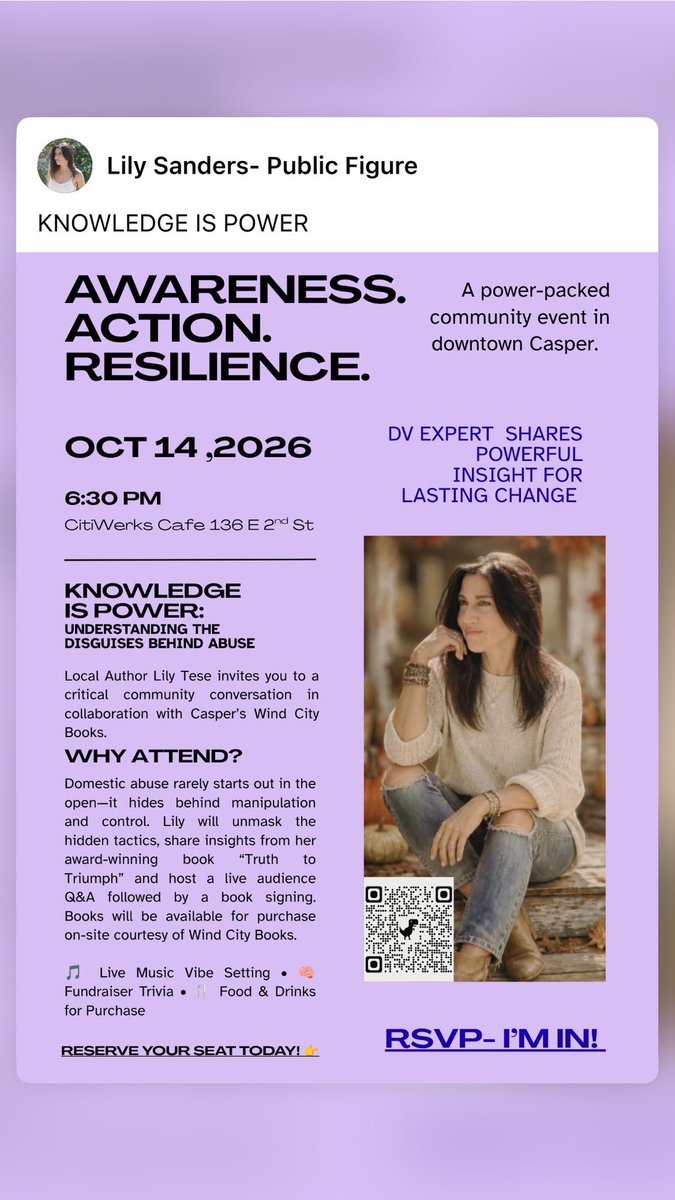 LilySanders11's tweet photo. Join us for a critical conversation at this power-packed community event. #dvawarenessmonth #disguisesofabuse #lilyteseauthor #KnowledgeIsPower https://t.co/4GjPuorXIT