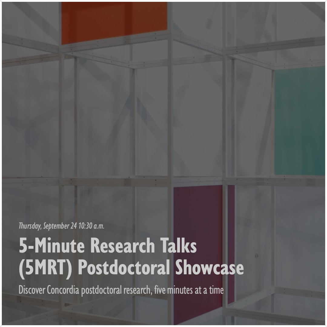 cu4thspace's tweet photo. Join us for Concordia’s first 5-Minute Research Showcase, where postdoctoral scholars from across disciplines present their research in an accessible, engaging and compelling way for a broad audience, in just 5 minutes!

For details: https://t.co/YeRRt5uq5q https://t.co/ZlgVF1n4xu
