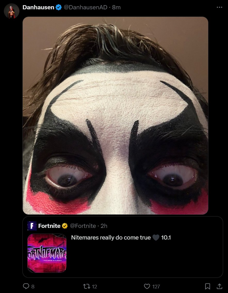 FireMonkey's tweet photo. Professional WWE Wrestler Danhausen quoted the official Fortnitemares teaser with a photo of his face, do you think could this mean a new WWE wave coming to Fortnite during Fortnitemares 2026?

Brought to my attention VIA @VolksDK https://t.co/SNquZQiHkW