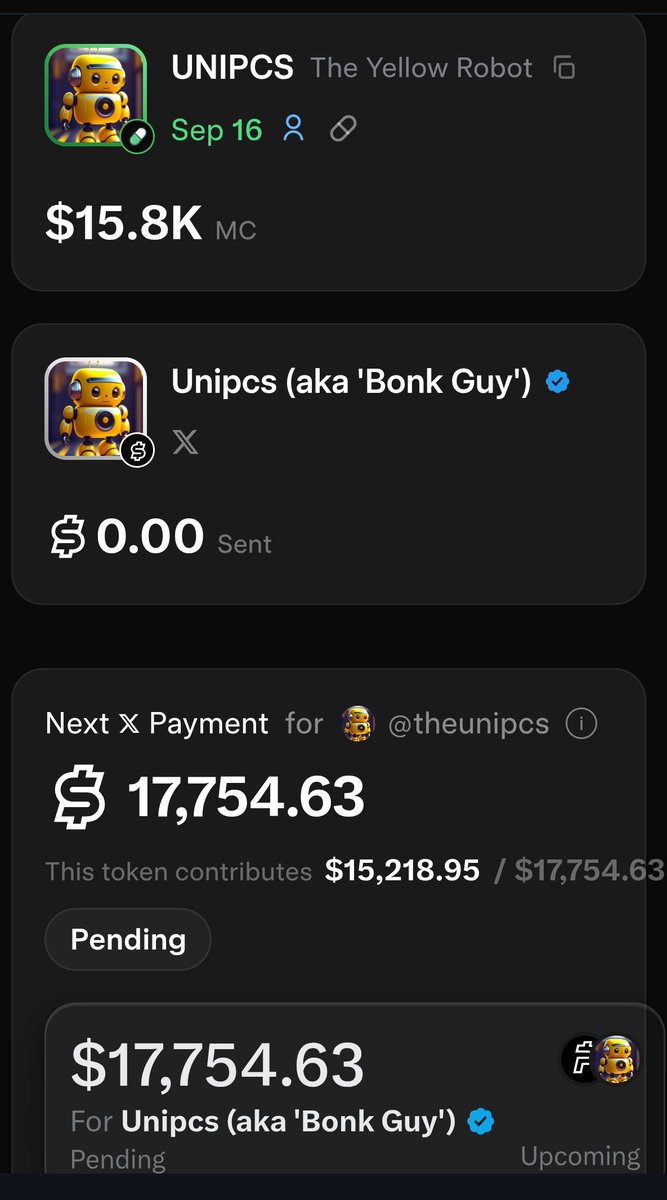 surofied's tweet photo. We are a small bunch of believers waiting for you to join us in the trenches @theunipcs ..  This is an novel attempt to show our gratitude for your services to the crypto community.. No unnecessary token transfer, real money to be transfered to you via x money.. So far 17k collected which might hit your wallet tommorow. We know thats peanuts for you but for us that's our love and gratitude for you.. Come join us legend, show us the light ❤️

Ca - Ffbq7n4yHbGABdRTdNsuBKVSz4f2mV7HoVG4UwRGgYvn