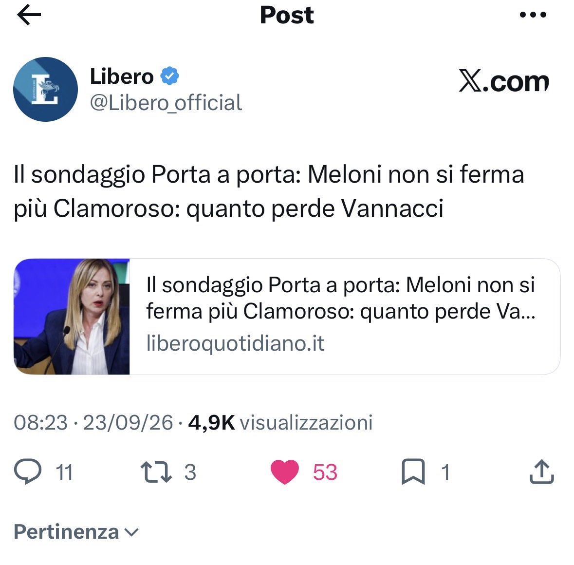 DiegoMagi3's tweet photo. @Ruffino_Lorenzo @doppiacifra_it Scusa, di Libero https://t.co/ooRYOtiFzO