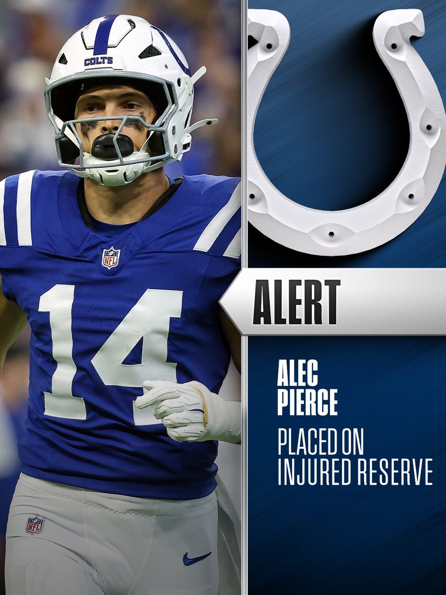 Colts WR Alec Pierce (heel) placed on injured reserve, will miss a minimum of four games. 
 [📷](https://pbs.twimg.com/media/HS6YzzHWMAA8XWS.jpg) https://pbs.tw