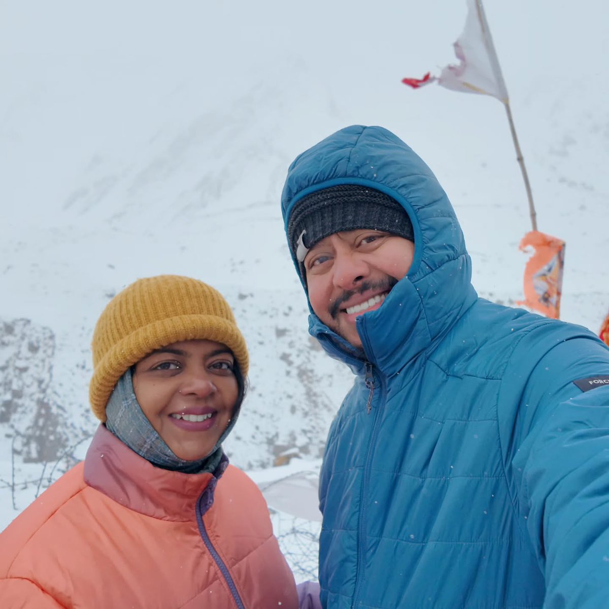 BertramSaik's tweet photo. 07. 10. 2025 
Snow-covered Om Parvat and us... https://t.co/2C7wd6SUtH