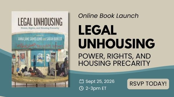 R2HNetwork's tweet photo. How does Canada's legal system push people out of their homes? Legal Unhousing exposes it, with the first chapter by NRHN's Michèle Biss on the right to housing.

Online launch Sept 25, 2pm ET. RSVP here: https://t.co/yvRXV2klBB 

Grab the book here: https://t.co/O9XHErLWfc https://t.co/C984Ih2xhh