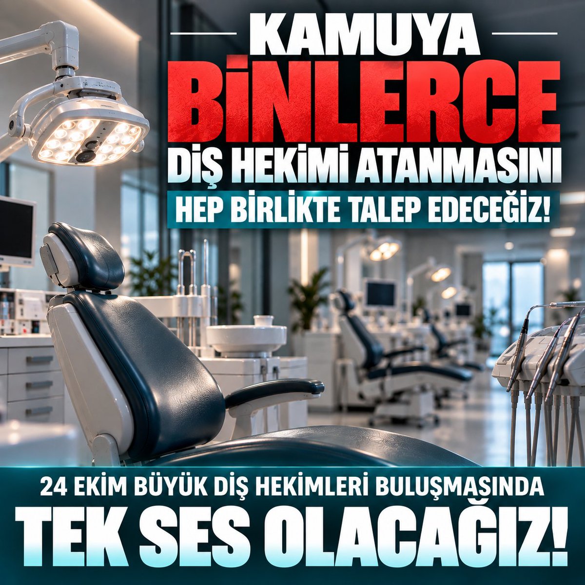 disheksen_org's tweet photo. 📢 24 EKİM BÜYÜK DİŞ HEKİMLERİ BULUŞMASINDA TEK SES OLACAĞIZ!

📢 KAMUYA BİNLERCE DİŞ HEKİMİ ATANMASINI HEP BİRLİKTE TALEP EDECEĞİZ!

⚠️ 20 bini aşkın diş hekimi atama beklerken, kamuda çalışan diş hekimleri ağır iş yükü ve yüksek hasta sayıları altında hizmet vermektedir.

🚨 Kamu ağız ve diş sağlığı hizmetleri, mevcut diş hekimlerine daha fazla hasta yüklenerek sürdürülemez. 

🚩 Yeni sağlık tesisleri açılmalı, mevcut klinik altyapı güçlendirilmeli ve ihtiyaca uygun sayıda diş hekimi ataması yapılmalıdır.

Atama yapılmadan iş yükü azalmaz; yatırım yapılmadan vatandaşın nitelikli tedaviye erişimi sağlanamaz.

📍 24 Ekim’de Sağlık Bakanlığı önünde binlerce diş hekimi ataması için hep birlikte, tek ağızdan sesimizi yükselteceğiz.

📝 DİŞHEK-SEN’e üye ol!

🤝 Bir meslektaşını da yanında getir!

📍 24 Ekim’de Büyük Diş Hekimleri Buluşması’nda yerini al!

#DişHekimleriBuluşuyor
#BüyükDişHekimleriBuluşması
#DİŞHEKSEN
