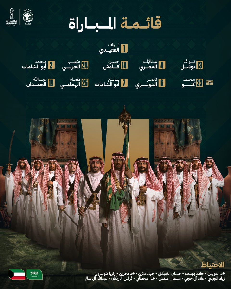 SaudiNT's tweet photo. 📝 #هذا_الأخضر وهذي قائمتنا لمواجهة منتخب الكويت اليوم. 
#السعودية_الكويت https://t.co/wvJXlwsPdg