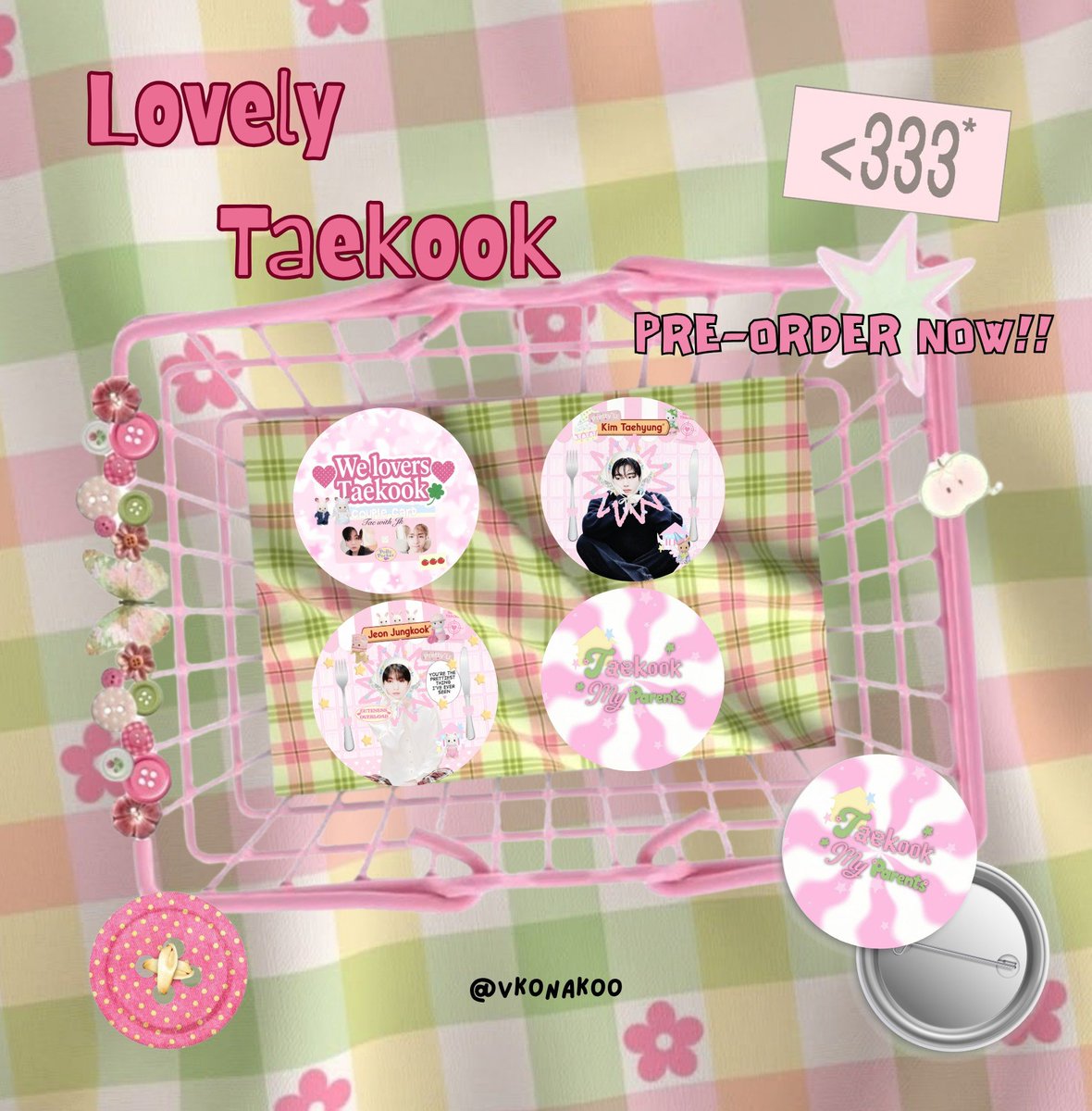 VKonakoo's tweet photo. [Help rt, are appreciated! ]

𖦹Pre-order Lovely Taekook Pin Buttonִ ࣪𖤐

₊ ⊹Form order: https://t.co/Oc6K3exagx

💸 Only 17k/set — 4 pcs of pins! ᶻ 𝗓 𐰁

⌗Come grab yours before they're gone! I won't be opening many slots, so this is a limited pre-order. Don't miss it! ˙𐃷˙ krna ak ga bakal open po lagi nnti:]
