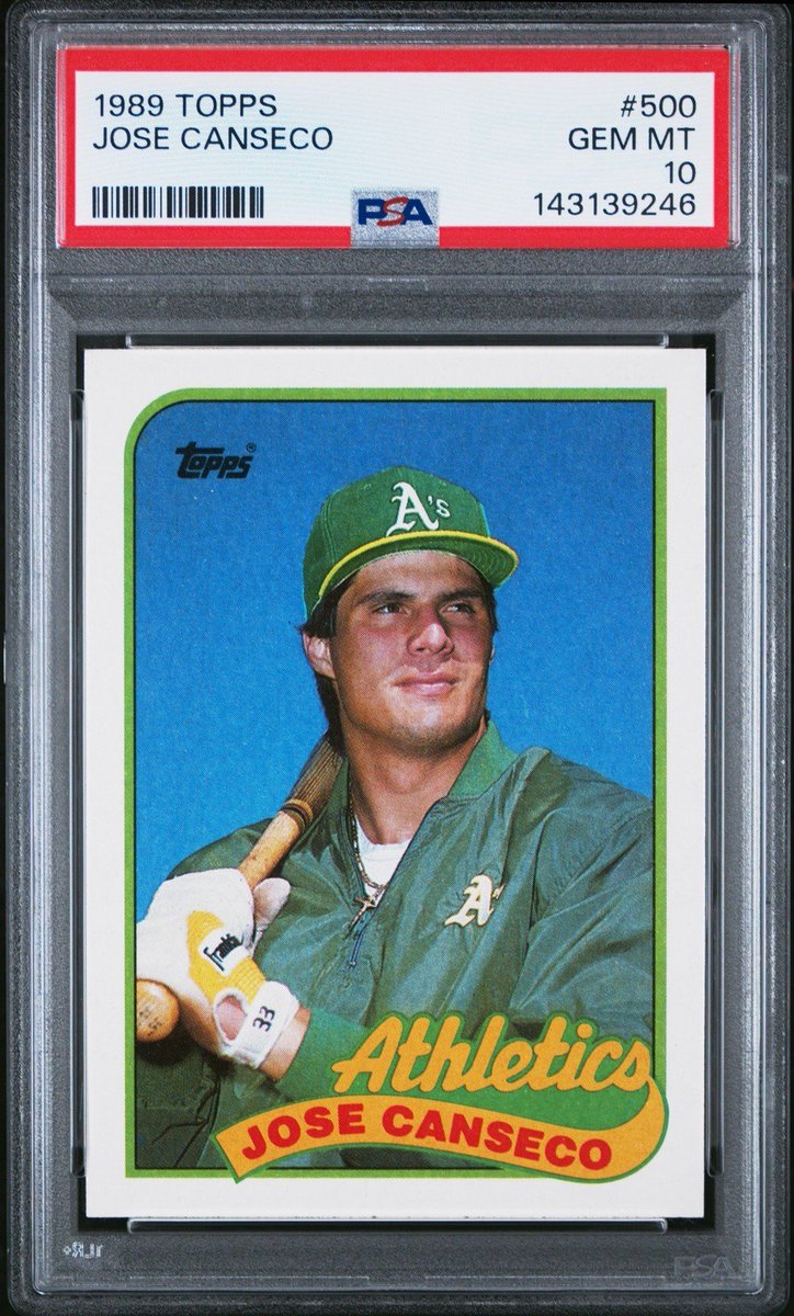 312cards's tweet photo. Jose Canseco on his 1986 Topps Traded Tiffany rookie card (left) and his 1989 Topps baseball card (at right). https://t.co/OCxBurV9Fp