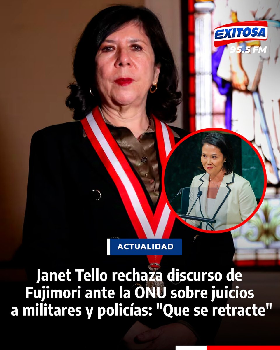 exitosape's tweet photo. 🔴🔵 La presidenta del Poder Judicial, Janet Tello, cuestionó las declaraciones de Keiko Fujimori ante la ONU sobre los procesos judiciales contra militares y policías. Pidió a la jefa de Estado que se retracte de sus afirmaciones.

🌐Más información en: https://t.co/rvlcqrfzuX https://t.co/AtHVcFpkjV