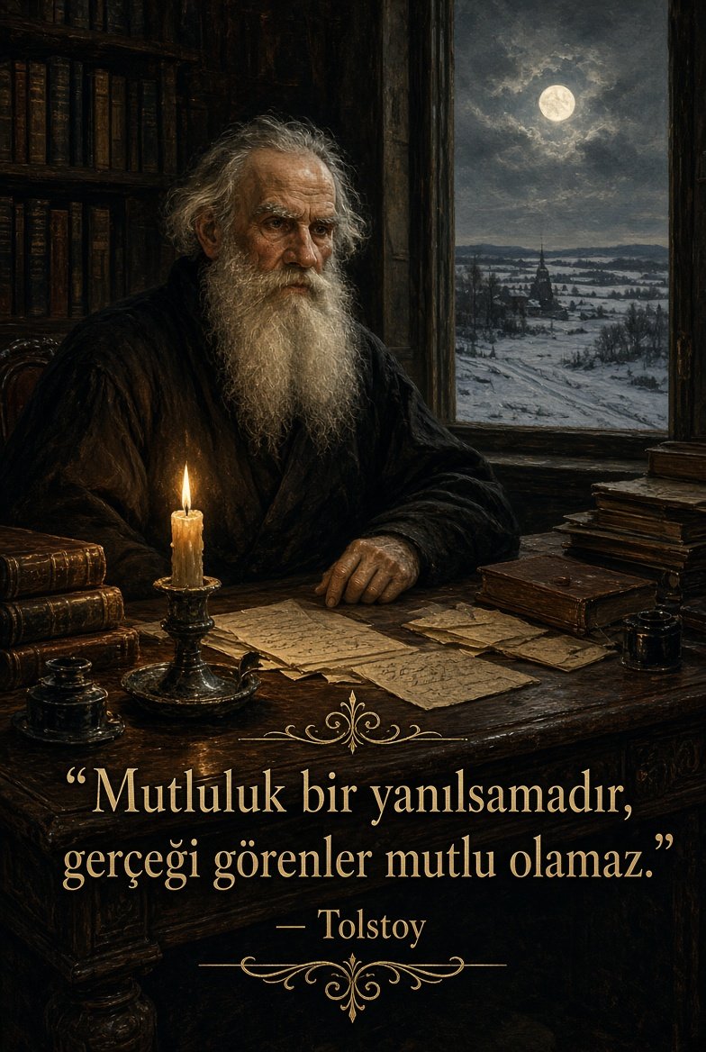 Turangokhan_ia's tweet photo. "Mutluluk bir yanılsamadır; gerçeği görenler mutlu olamaz."
#Tolstoy https://t.co/JkuId9P6am