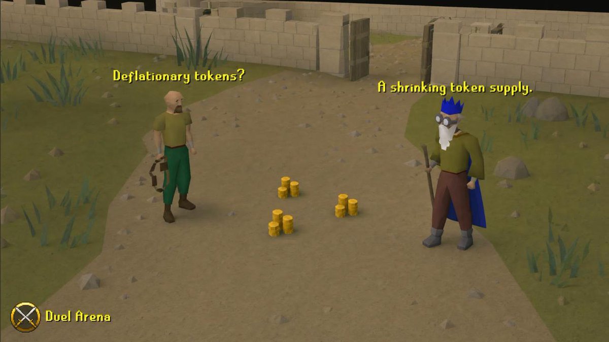 TryDuelArena's tweet photo. We're now deflationary. 

2.5% of every duel gets burnt, the rake doesn't go to the house anymore. Every hour it gets sent to a burn wallet and burnt on chain, whatever token it is boosting the entire OSRS Ecosystem.

Theres a burn tracker on the site now showing exactly how much of each token is gone for good and the USD value. Every burn is a Tx you can check yourself, the house wallet can never burn its own supply, only the rake.