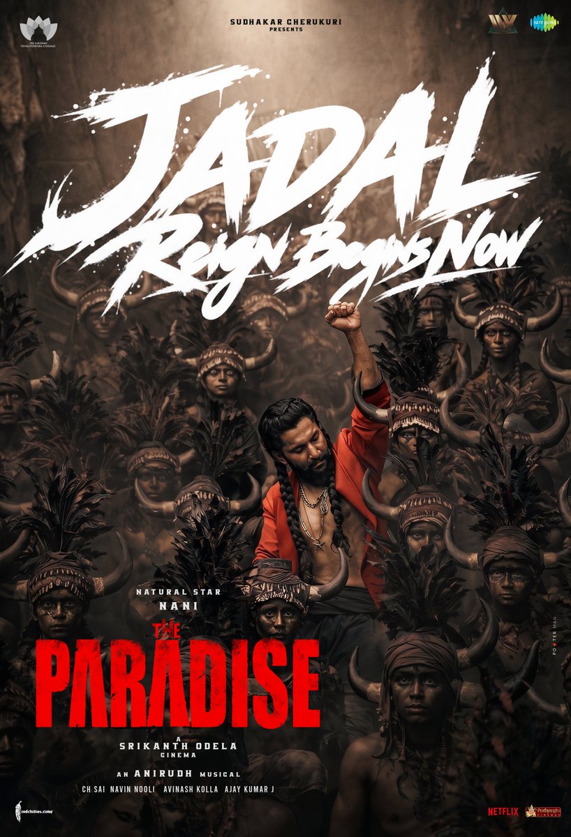PostermanOffl's tweet photo. From The Streets To The Throne… JADAL'S ERA Begins NOW! 🔥

 #TheParadise GRAND RELEASE WORLDWIDE TODAY

#Nani #SrikanthOdela #JadalZamana https://t.co/B15ZPh2SRb
