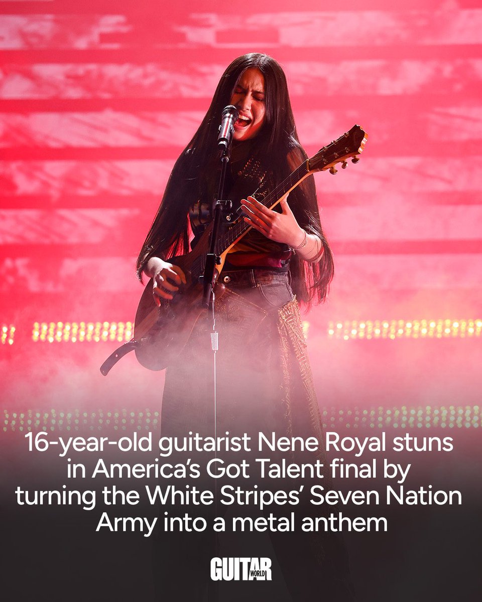 GuitarWorld's tweet photo. Guitar wunderkind Nene Royal unleashed her own take on the White Stripes’ classic Seven Nation Army yesterday (September 22) during America’s Got Talent’s final round.

https://t.co/SoXuedHIZZ https://t.co/wtLSBygYHD