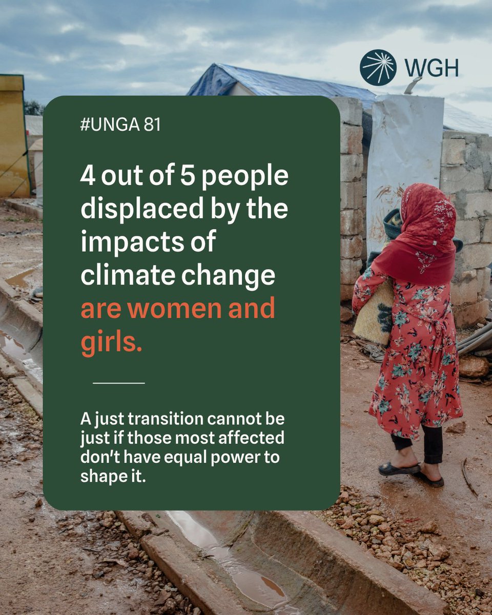 womeninGH's tweet photo. 4 out of 5 people displaced by climate impacts are women and girls.

As leaders meet on climate action and the just transition, remember: a just transition cannot be just if those most affected don’t have equal power to shape it.

#UNGA81 #JustTransition https://t.co/yB1P8wXgsJ