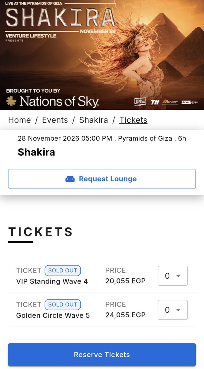 Shakira_Brasil's tweet photo. 🇪🇬 | SOLD OUT: O show de Shakira nas Pirâmides do Egito, marcado para 28 de novembro, aparece oficialmente com ingressos esgotados no site de vendas.

A apresentação faz parte da #LMYNLWorldTour. https://t.co/Z0pUSqZXAt