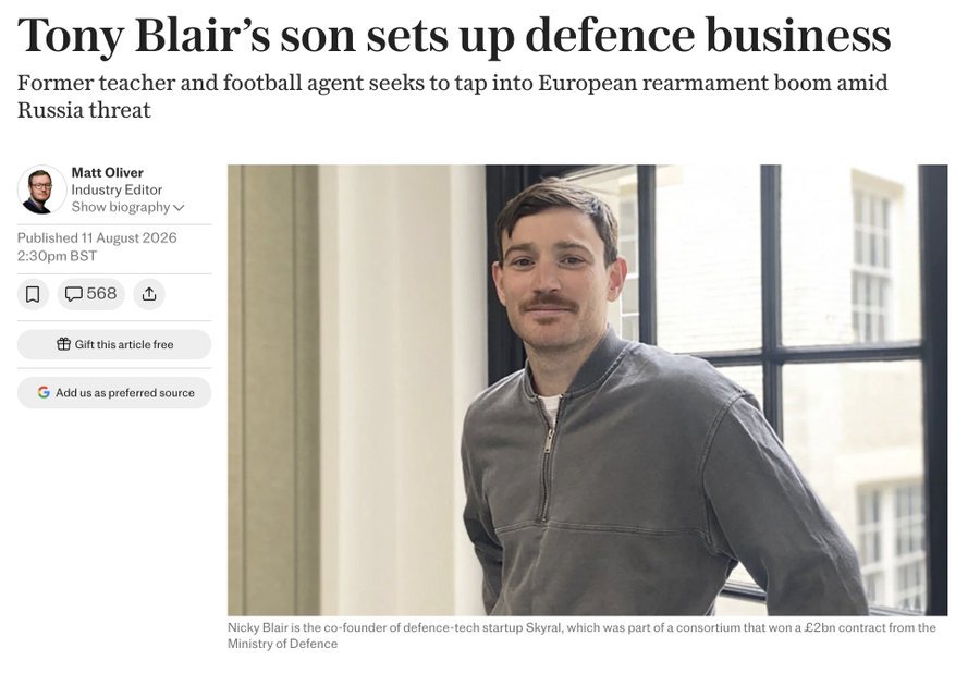 BoycottIsrah3ll's tweet photo. @IMcginness93242 And because he needs to give our money to another war criminal's sprog. https://t.co/O5vfPWjaEv