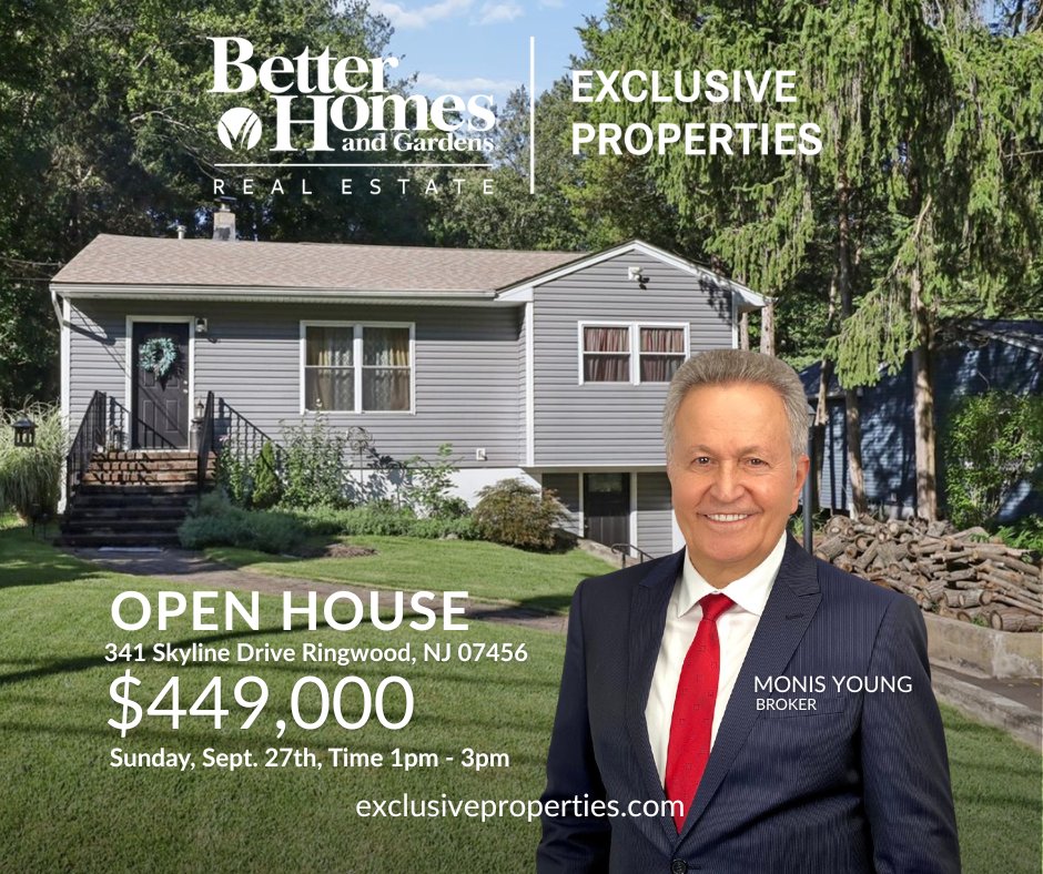exclusiveprop's tweet photo. 🏡 OPEN HOUSE — RINGWOOD, NJ!

📍 341 Skyline Drive, Ringwood, NJ 07456
💰 $449,000
🛏️ 3 Bedrooms | 🛁 1 Bathroom
Looking for comfortable one-level living with plenty of outdoor space? This inviting ranch has it all!
✨ Updated kitchen with stainless steel appliances
✨ Updated bathroom
✨ Central air & heat
✨ Convenient one-level layout
✨ Walkout basement
✨ Covered patio
✨ Large, fully fenced backyard
✨ Deep lot in a desirable Ringwood location
The walkout basement opens directly to the covered patio and spacious backyard — perfect for relaxing, entertaining, or enjoying outdoor activities.

📅 OPEN HOUSE
Sunday, September 27
🕐 1 PM – 3 PM

Stop by and see this Ringwood home in person!
Monis Young
BROKER
Office: (201) 796-7777
https://t.co/dkjvsLjmI8

#OpenHouse #RingwoodNJ #NJRealEstate #RingwoodRealEstate #NJHomes #HomeForSale #RealEstate #ForSale