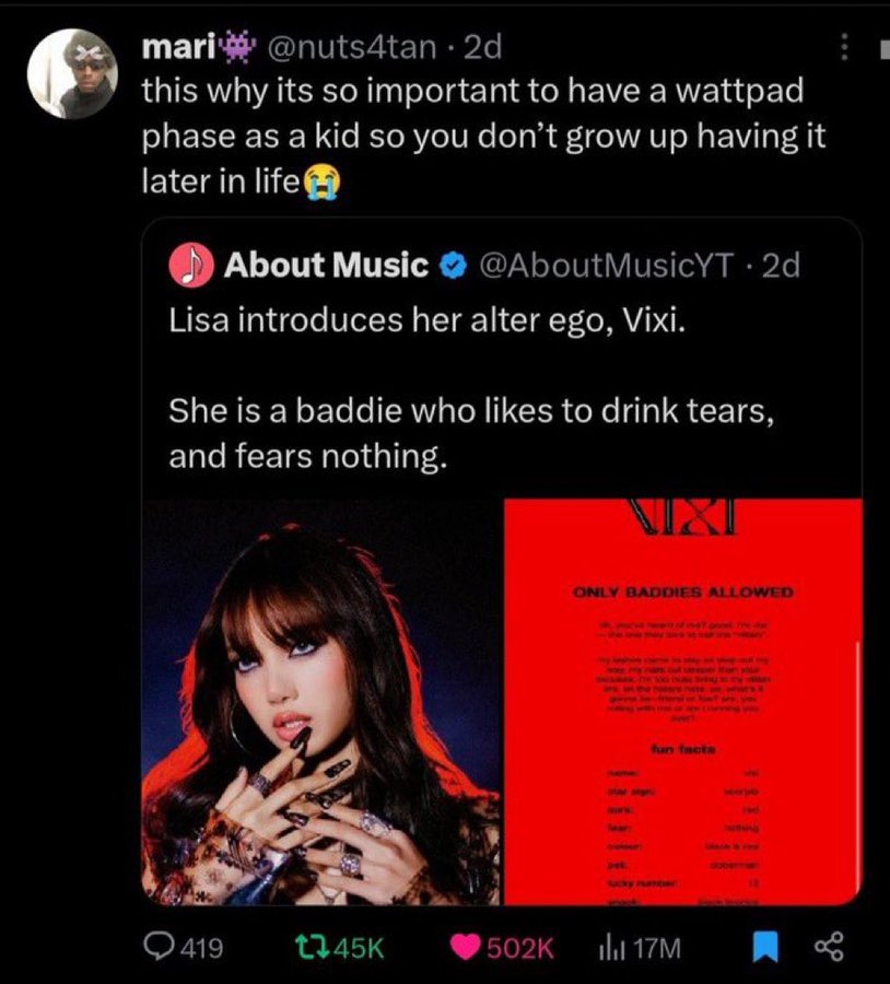 pearlytrivia's tweet photo. this tweet is so iconic that lisa got depressed over it and mentioned in the documentary how she lost her confidence because of it 😭 https://t.co/OodXNPA5r2