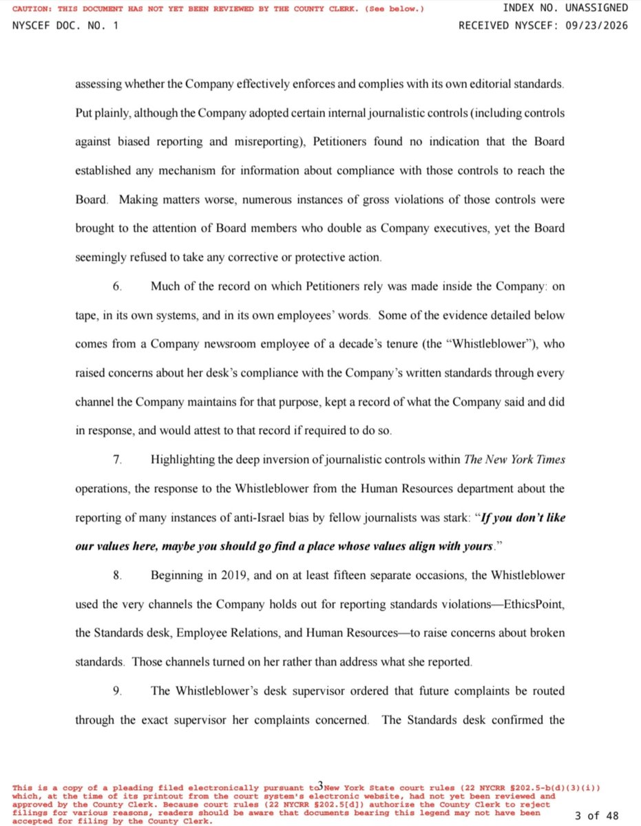 EFischberger's tweet photo. The complaint reveals the depth of the rot.

A NYT newsroom employee reported anti-Israel bias at least 15 times to HR and internal standards channels.

HR responded: “If you don’t like our values here, maybe you should go find a place whose values align with yours.” https://t.co/b6p3tVHNum