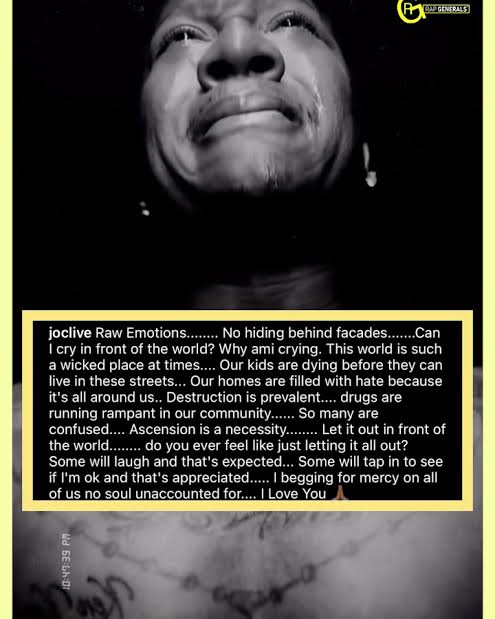 JohnSarzan's tweet photo. @KhleoThomas He posted a video of him crying on IG like 3 years ago. In the caption he talked about how kids were dying and how the world is being destroyed. How its good to cry sometimes etc. Just being vulnerable i guess 🤷‍♂️ https://t.co/dRWNMKGI6T