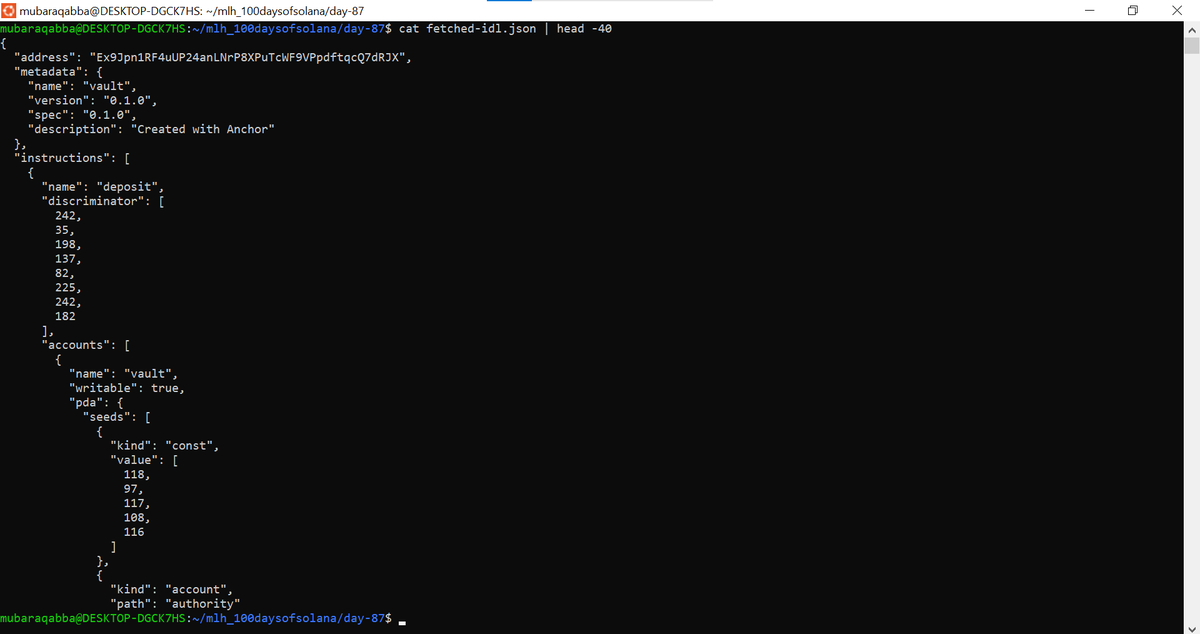 mubaraqabba's tweet photo. Day 87/100 of #Solana

Published my program's IDL on-chain.

Anchor stores it next to the program. Anyone with the program ID can fetch it:

'anchor idl fetch <PROGRAM_ID>'

Then fed the IDL to Codama. It generated a typed TypeScript client. https://t.co/3s3rzMgBdJ