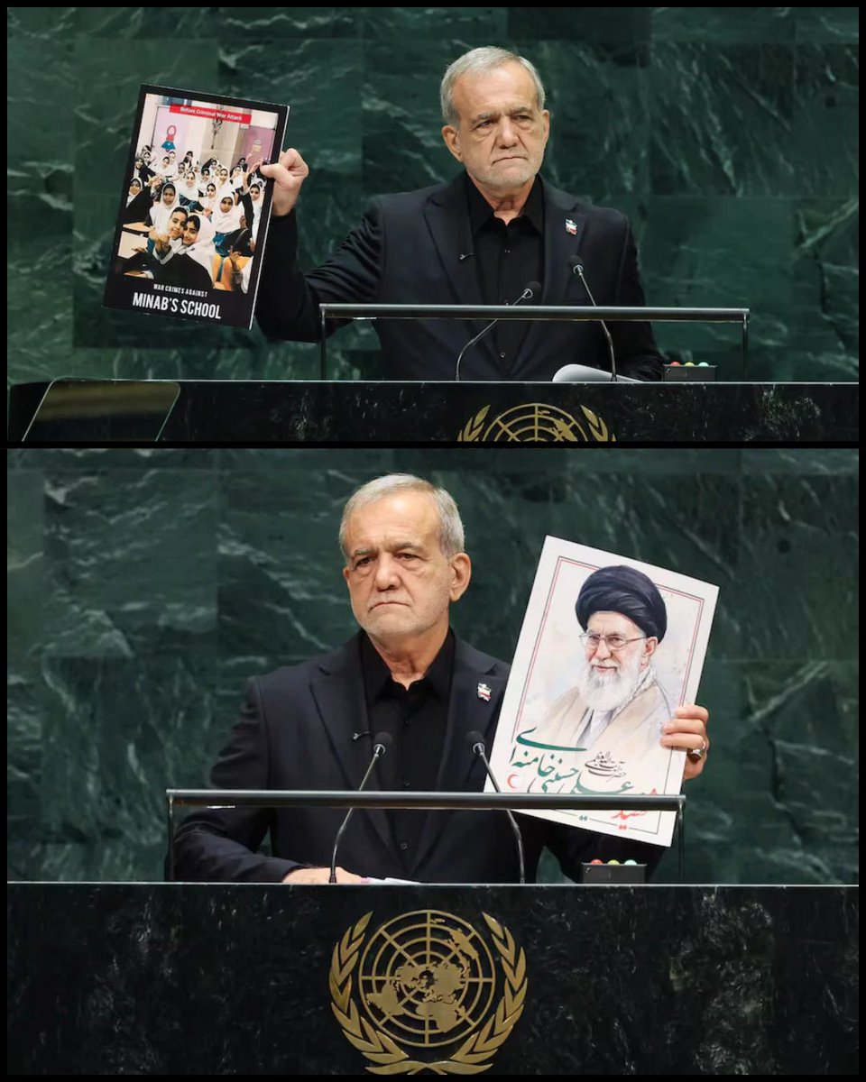 CodigoCreator's tweet photo. 📷📷 “Hemos sido víctimas de terrorismo”, afirmó el presidente de Irán en la Asamblea General de la ONU!!!

📷 El presidente de Irán, Masoud Pezeshkian, dijo ante la Asamblea General de la ONU que su país fue víctima de terrorismo, en referencia a la ofensiva militar de EE. UU. https://t.co/fHVXQ1vH9f