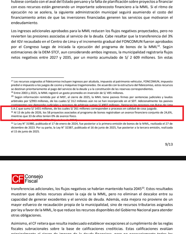 Ojo_Publico's tweet photo. 🔎Un informe del Consejo Fiscal advirtió que, hasta julio de este año, 3⃣3⃣ de los5⃣8⃣ proyectos, por los que la @MuniLima emitió bonos por S/4.000 millones durante la gestión de Rafael López Aliaga, tuvieron un avance físico de 0%.
👉https://t.co/4vNgtNNDgD 👈 https://t.co/0kpAZcoxcj