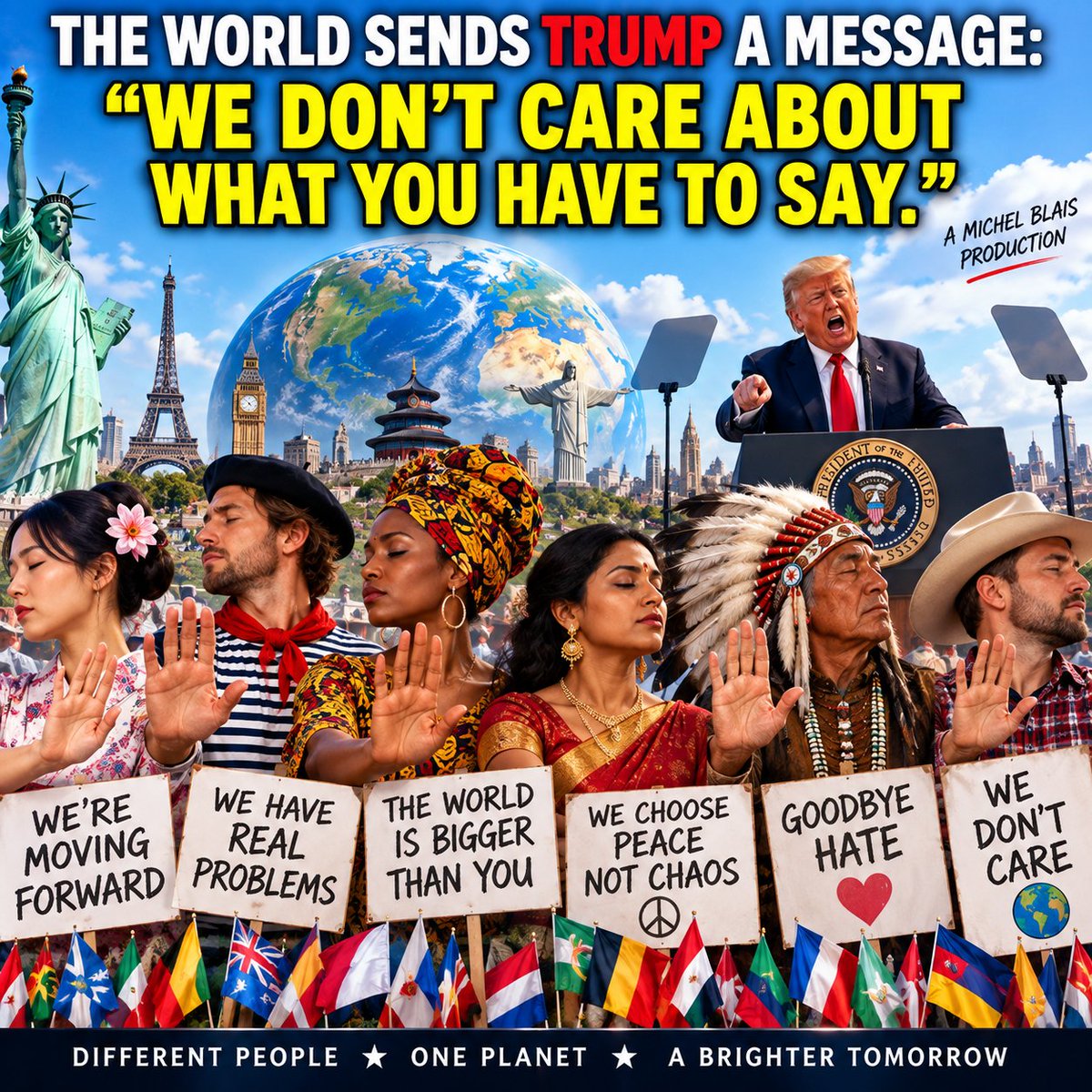 IamMichelBlais's tweet photo. #TheWorldIsWatching #WorldUnited #OnePlanet #GlobalUnity #PeaceNotChaos #PeopleOverPolitics #PoliticalSatire #PoliticalHumor #DonaldTrump #Trump #America #Canada #Europe #WorldPolitics #WeHaveRealProblems #MovingForward #MichelBlaisProduction https://t.co/kN1ZBQF9vV