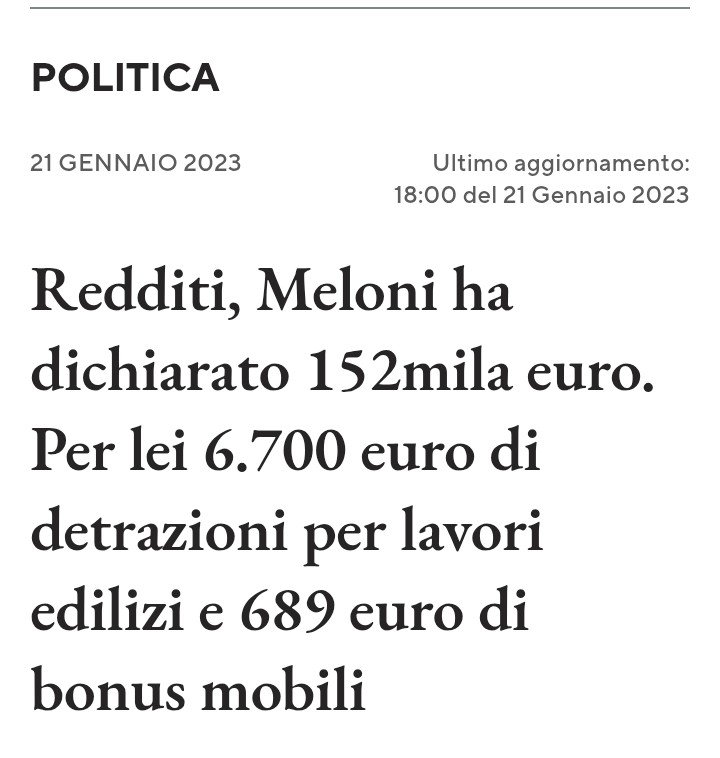 riccidavide282's tweet photo. IMBARAZZANTE GIORGIA MELONI!
Si scaglia contro i bonus edilizi di Giuseppe Conte definendoli inutili e dannosi, ma dalla sua dichiarazione dei redditi 2022 risulta che ha incassato il bonus mobili, il bonus risparmio energetico e il bonus ristrutturazione edilizia... VERGOGNATI! https://t.co/lTtGkJEIF7