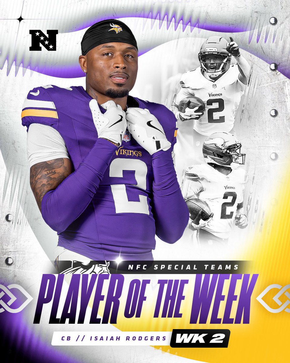 vikingzfanpage's tweet photo. #Vikings CB Isaiah Rodgers is your NFC special teams player of the week for week 2! 

His blocked FG was game changing on Sunday. https://t.co/eAViQpaz5a