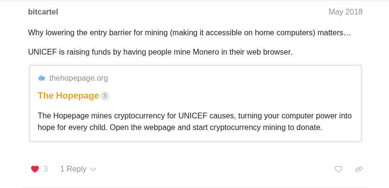 scash_china's tweet photo. 2018 年 5 月 1 日，Zcash 社区论坛 ASIC 长帖里，bitcartel 留过一句很短的话：

「Why lowering the entry barrier for mining (making it accessible on home computers) matters…」

为什么要把挖矿门槛压低到家用电脑——他没有先讲算法细节，而是先抛了一个现实例子：当时 UNICEF 的 Hopepage，让普通人在浏览器里用自家算力给公益项目挖矿。门槛够低，才会有人愿意点开网页、把闲置算力接进网络。

这不是空喊「去中心化」。门槛一旦抬到专用硅片和机房，参与者就从「谁都能试」缩成「谁买得起矿机」。入口收窄之后，再谈公平，往往只剩口号。

同一条公开记录里，你能核对到：他关注的是谁能进场挖，而不是谁先讲完叙事。家用电脑能不能接上协议，才是他当时反复回到的点。

多年后看 Scash：底座仍是 Bitcoin 协议，PoW 走 RandomX，Mission 页写得很直白——Restores home computer mining。把入口重新摊开，让普通机器也能参与，这条线没有断。

公平挖矿从来不是口号比赛。先问：一台家里的电脑，还能不能进场。

#fairmining #scash #RandomX #ZEC