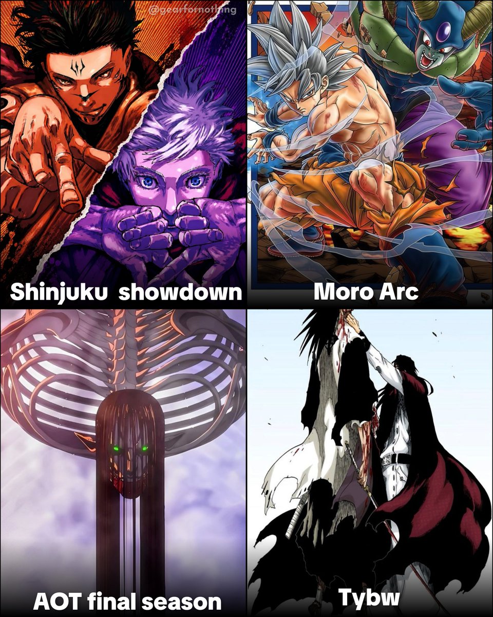 gearfornothing's tweet photo. If these arcs were airing at the same time, which arc here would've gotten overshadowed in the worst possible way ? https://t.co/ZEIPrGkvUe