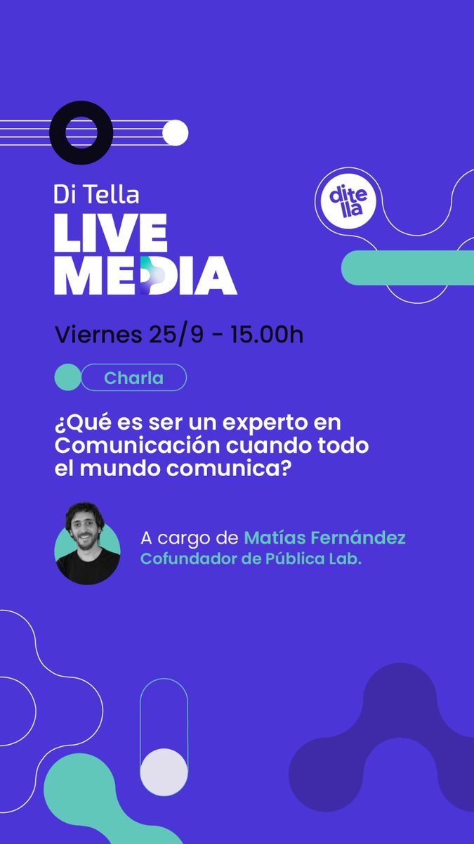 matifer's tweet photo. Este viernes a las 15hs me invitaron a participar de una charla abierta en #DiTellaLiveMedia. No se bien qué es ser un experto de comunicación como dicen en el flyer, pero si quieren sumarse lo charlamos juntos. Se pueden inscribir en: https://t.co/kYpPY3mFqj. Los esperamos!

Muchas gracias @natalischejtman por la generosa invitación.