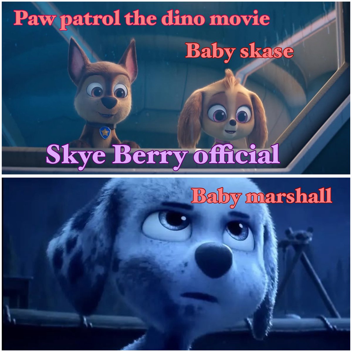 SkyeMightyOfc's tweet photo. Collage made by me Paw Patrol the dino movie baby Skye Chase and Marshall in Marshall's Backstory 

#pawpatrolthedinomovie #backstory #marshall #babypups #fyp https://t.co/uolef2ssfG