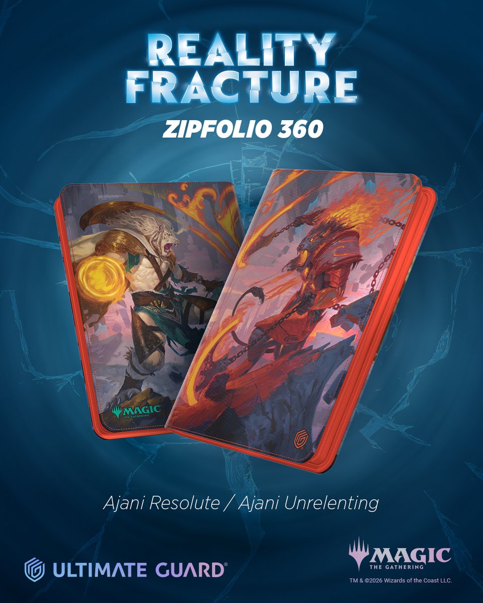 UltimateGuard's tweet photo. Three visions. One fractured reality.
Our new Zipfolio 360+ lineup arrives in three striking artworks, ready to protect your collection while bringing the set's unique look to every binder. Not much longer now. #UltimateGuard  #MagicTheGathering #RealityFracture https://t.co/UJuKXhdRHM