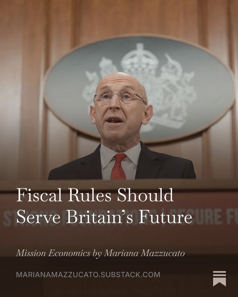 MazzucatoM's tweet photo. A government cannot balance its current budget while starving the economy of the investment it needs. That is not fiscal prudence, it is deferred economic insecurity – and the UK’s lagging public and private investment are its outcome.

New post on what fiscal rules are actually for. Link in replies.