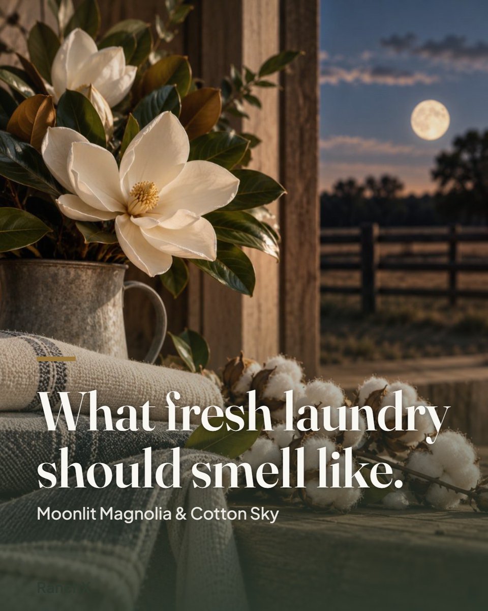 shopranchx's tweet photo. Fresh laundry should smell as inviting as it feels. Moonlit Magnolia &amp; Cotton Sky Premium Laundry Wash pairs magnolia and clean cotton with enzymes that remove dirt and odors. Shop the collection at the link in bio.

#RanchX #WesternLuxury https://t.co/E8fzIE2Hly