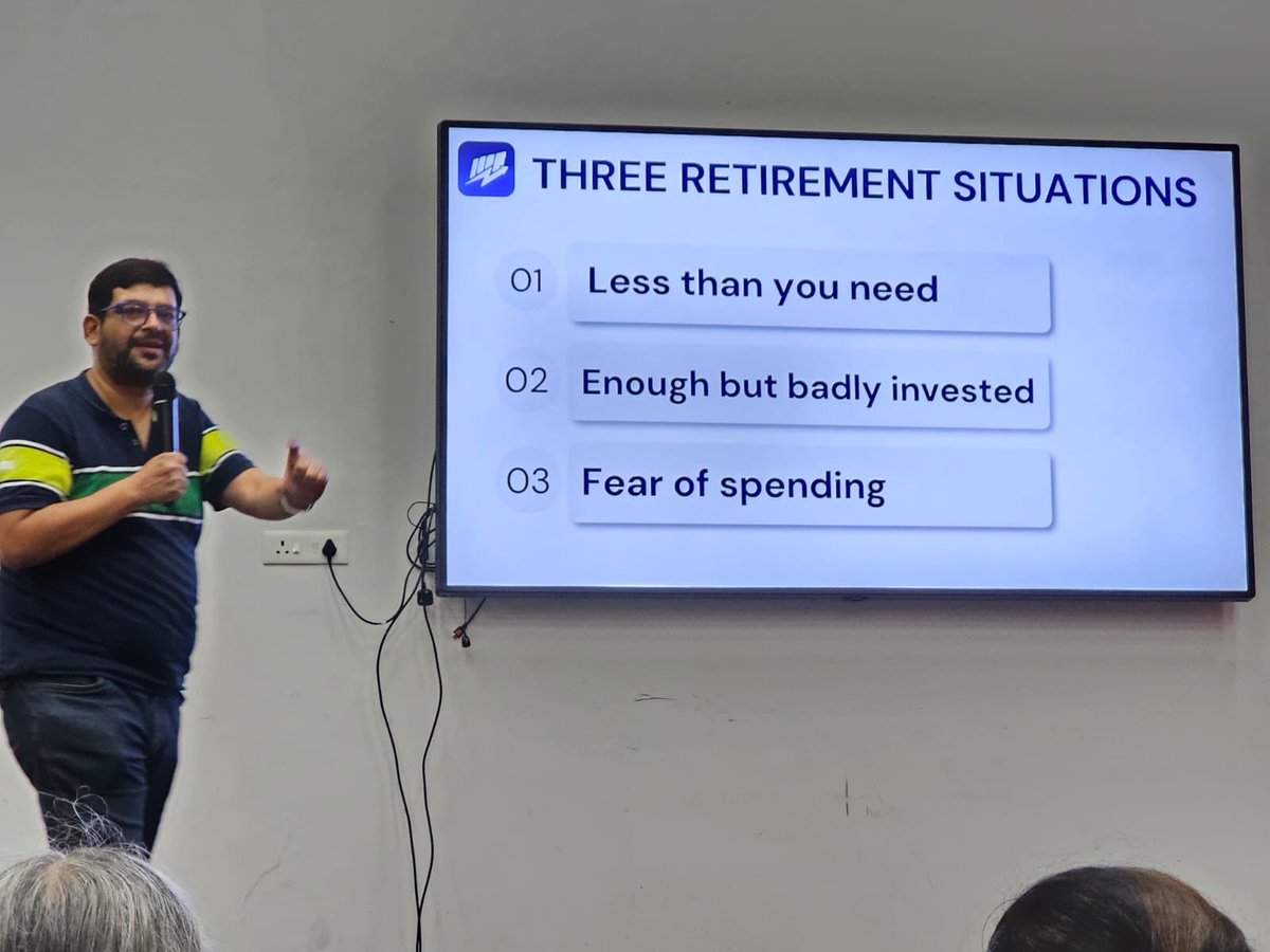 LeanRichCalm's tweet photo. @ravihanda spoke eloquently on Retirement. I love this slide. You either don’t have enough or you have enough but it’s poorly invested. The third option is when you’re wealthy but just refuse to spend. Living poor and dying rich is truly tragic. https://t.co/0CjK68aEVh