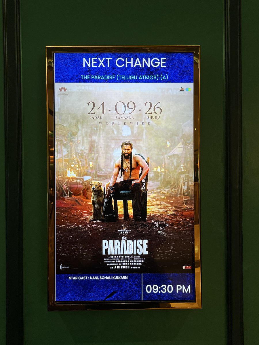 urstruly_sid's tweet photo. Showtime : The Paradise - Telugu at #INOX Prism

Screen 2

@TheParadiseOffl 
@NameisNani 
@odela_srikanth 
@anirudhofficial 
@INOXMovies 
 
#TheParadise 
#ParadiseTheMovie
#NaturalStar #Nani https://t.co/1jvsoBmclz