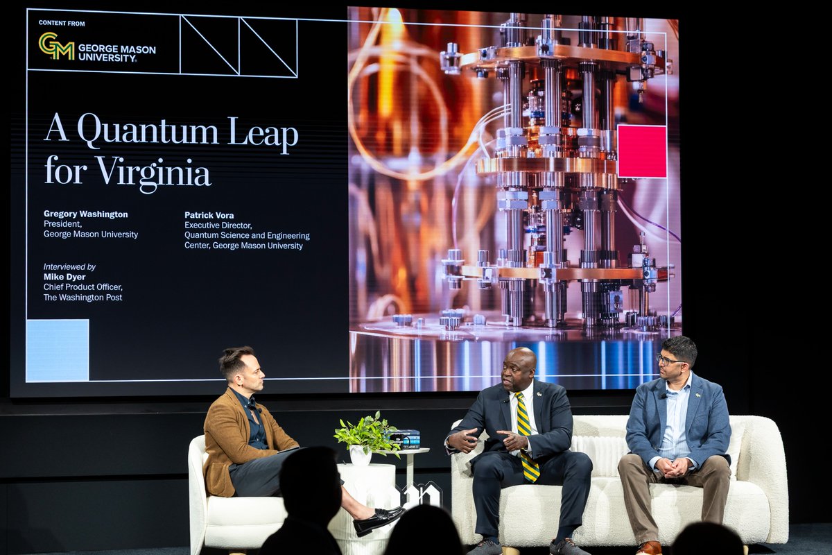GeorgeMasonU's tweet photo. A quantum leap for Virginia!

Yesterday, @GeorgeMasonU announced the launch of the Virginia Quantum Hub, backed by a $3.7 million @GOVirginia grant, at the Building America: Quantum Innovation event at the @washingtonpost! #MasonNation 💚💛

📷: OUB https://t.co/a8hdhwtmyb