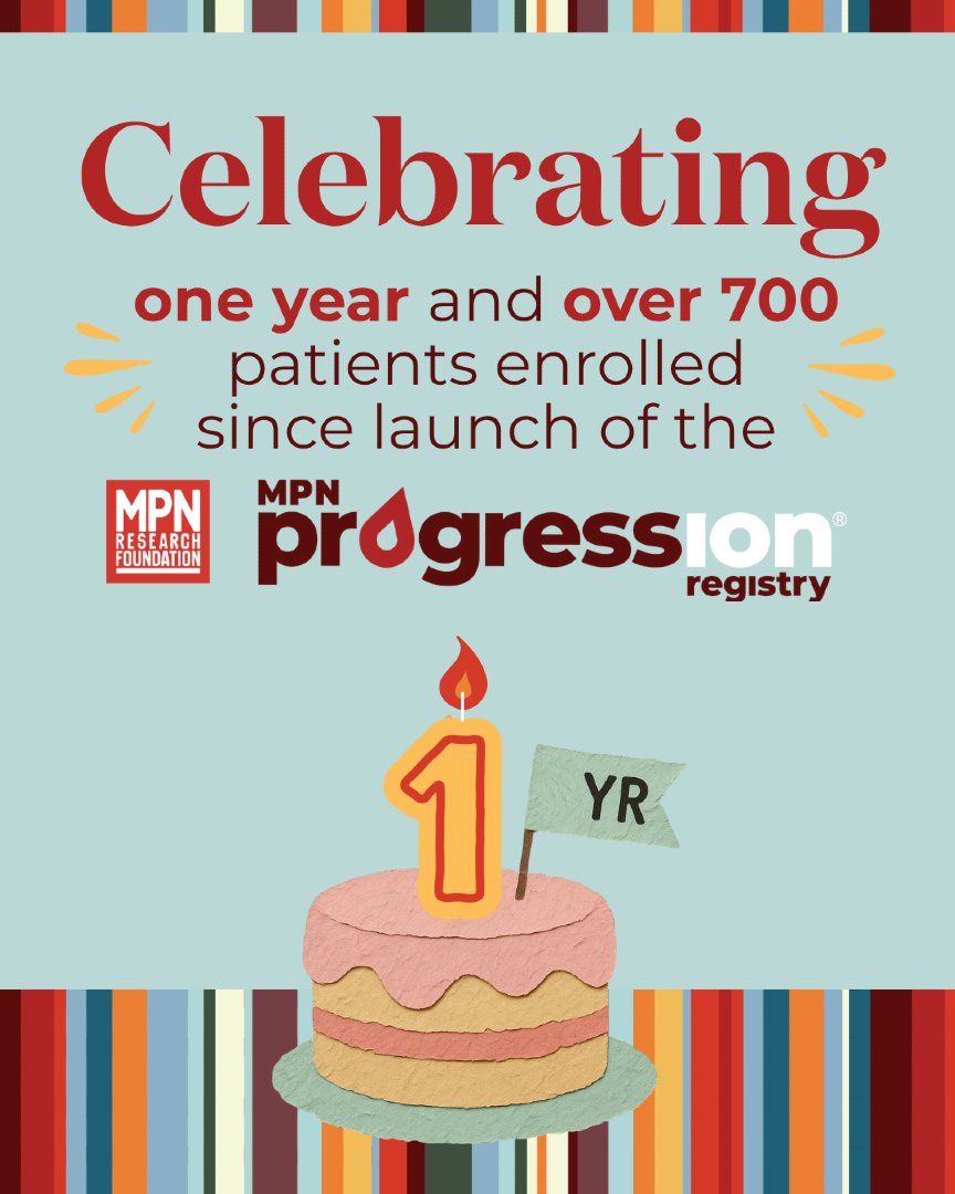 MPN_RF's tweet photo. Saturday is the 1st anniversary of MPN PROGRESSion Registry! THANK YOU to our 700+ participants; the clinicians, researchers &amp; partners helping spread the word; and sponsors for making this study possible. We're just getting started! https://t.co/xOwbeMGeMy https://t.co/rszUII2qAa