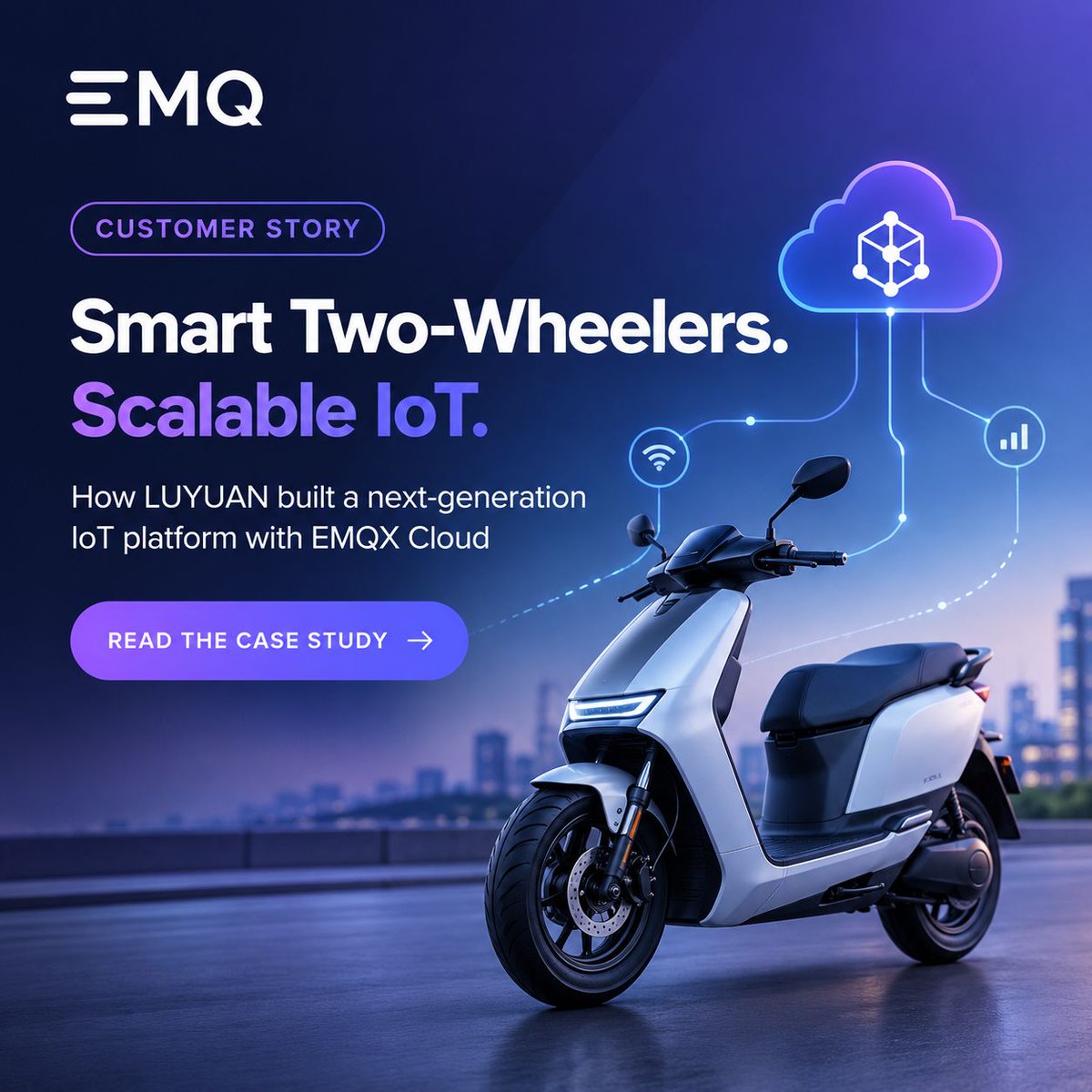 EMQTech's tweet photo. LUYUAN is building the next generation of connected electric two-wheelers with #EMQX Cloud. A scalable #MQTT backbone now supports growing device volumes, proprietary protocols, and multiple business systems. Read the full story here: https://t.co/NpgHIVUlp1 

#IoT #SmartMobility https://t.co/S9r1QHJlwB