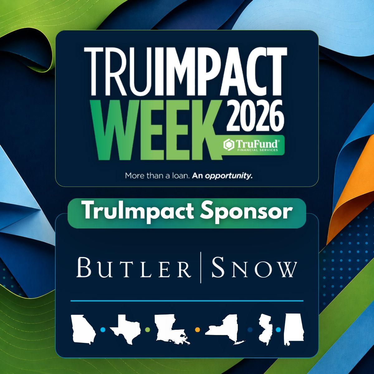 TruFundFinServ's tweet photo. We are proud to recognize Butler | Snow as a Community Champion Sponsor of TruImpact Week 2026!
Reserve your seat: https://t.co/QwmZGcoci9
Interested in becoming a sponsor? Contact Kiaria Lipscomb at KLipscomb@trufund.org.
#TruImpactWeek #TruImpactAwards #TruFund https://t.co/nFHSVp6PV6